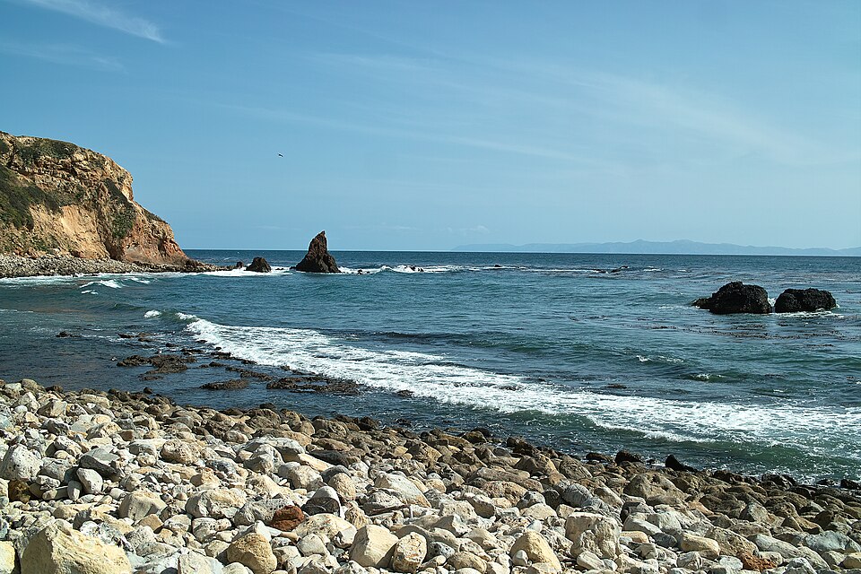 Black basalt shoreline at Vicente Bluffs, home of Pelican Cove